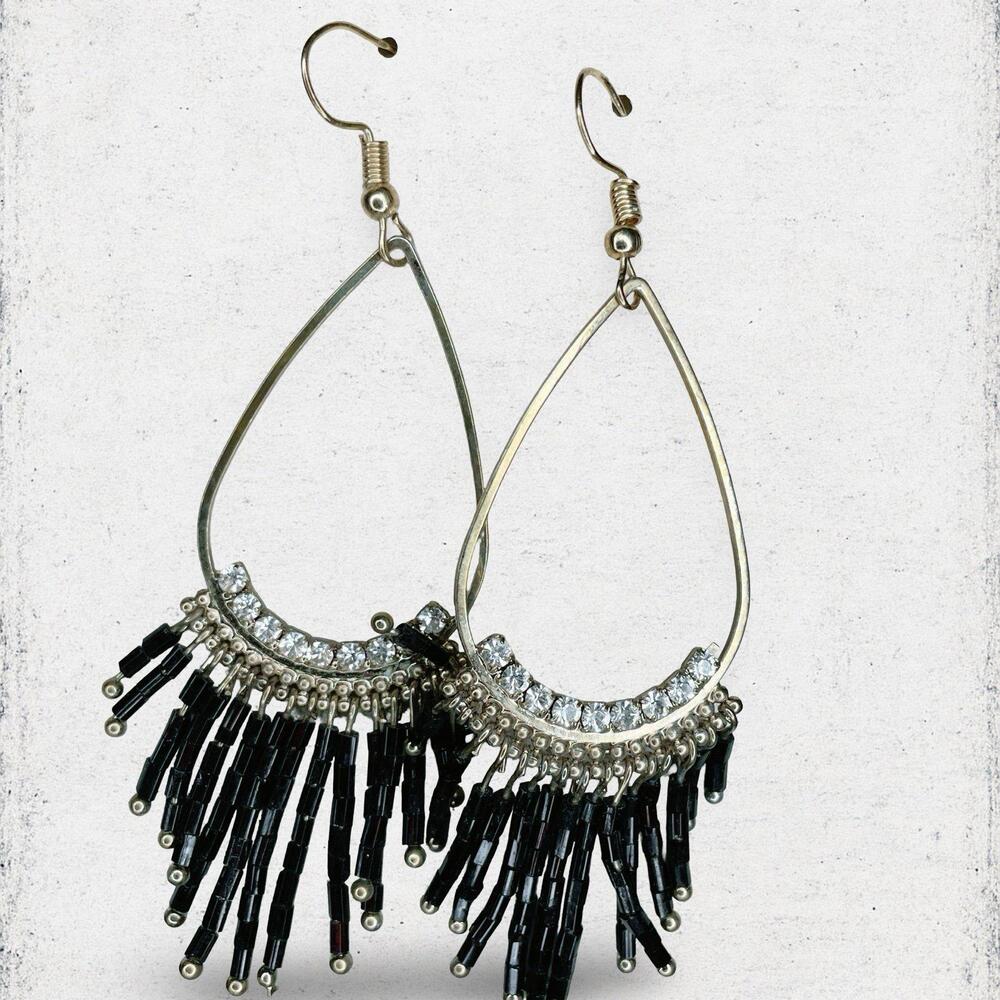 181. Black Glass Seed Bead Statement Earrings